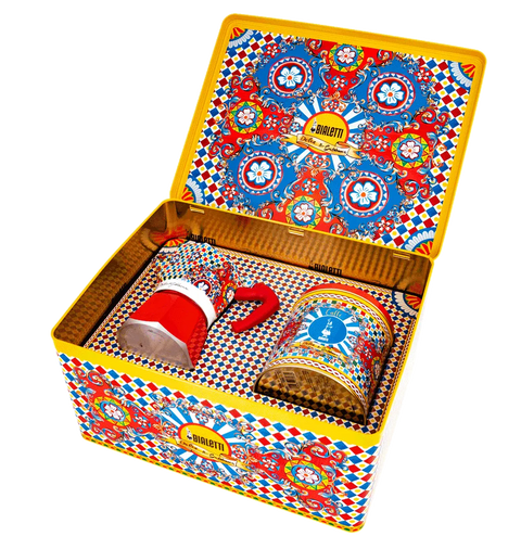 Box Moka Express Sicilian Cart 3 cups and Perfetto Moka Irresistibile Ground Coffee