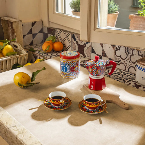 Box Moka Express Sicilian Cart 3 cups and Perfetto Moka Irresistibile Ground Coffee
