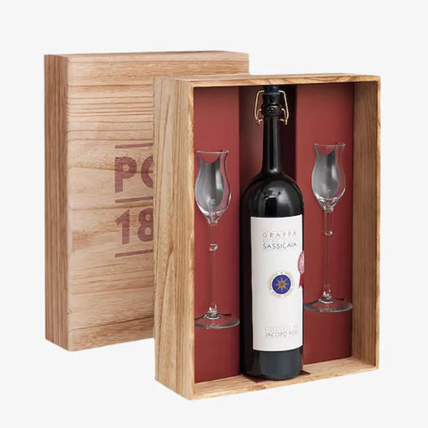 POLI- SASSICAIA GRAPPA + 2 CRYSTAL GLASSES