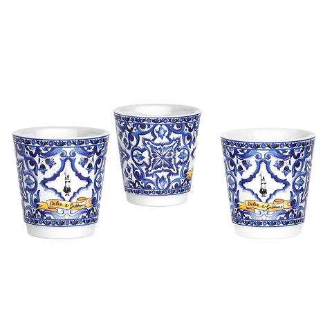 Bialetti Moka Dolce & Gabbana 3-Cup + 3 Espresso Cups & Stirrers Gift Set, Blu Mediterraneo