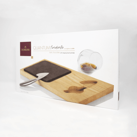 DOMORI Dark Chocolate Quantum with wooden board and knife