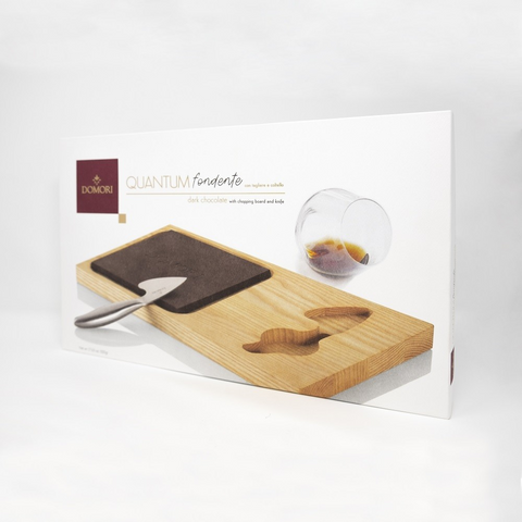 DOMORI Dark Chocolate Quantum with wooden board and knife